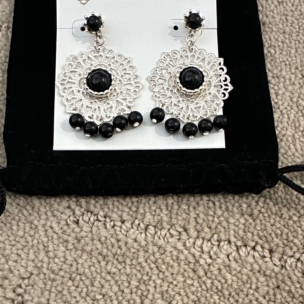 Banana Republic Silver and Black Dangle Earrings